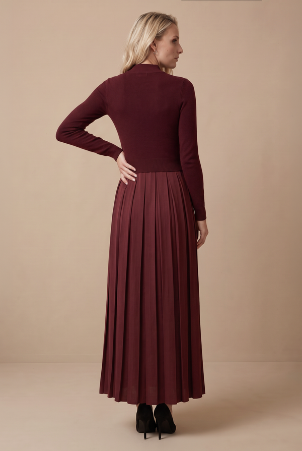 BOX PLEAT MAXI SET-BURGUNDY