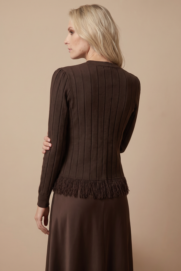 KNIT FRINGE SET-BROWN