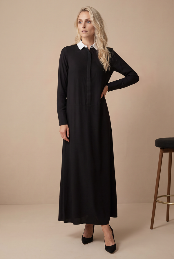 BUTTON FRONT SWING MAXI-BLACK