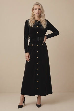 VELVET BELTED MAXI- BLACK