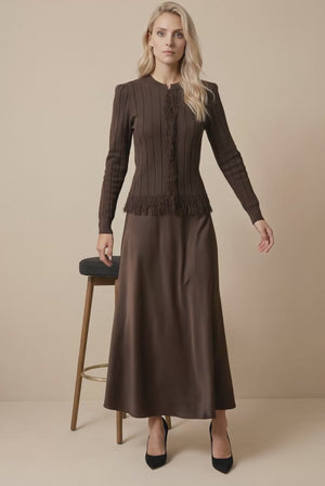 KNIT FRINGE SET-BROWN