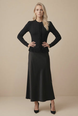 KNIT FRINGE SET-BLACK