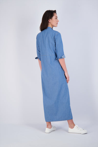 TIE FRONT DENIM DRESS - DENIM – Pashmina Collection